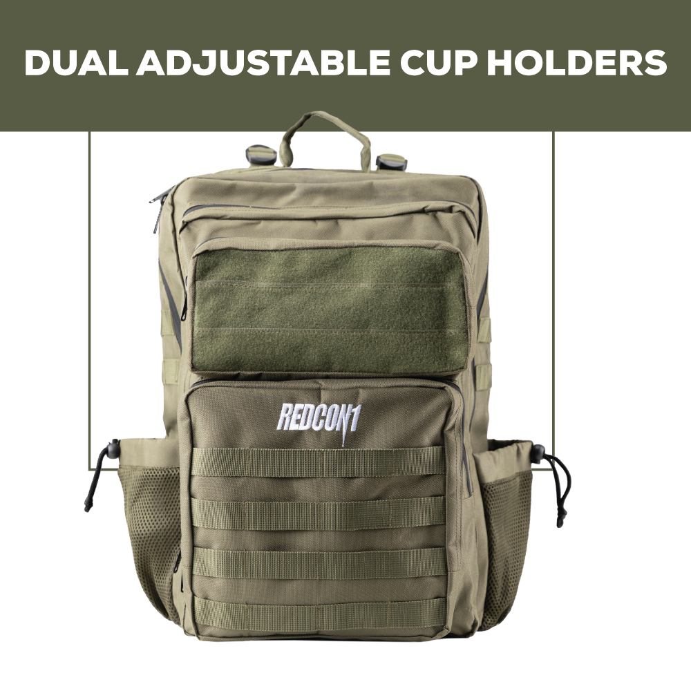 Tactical Green Backpack - Adjustable Cup Holders