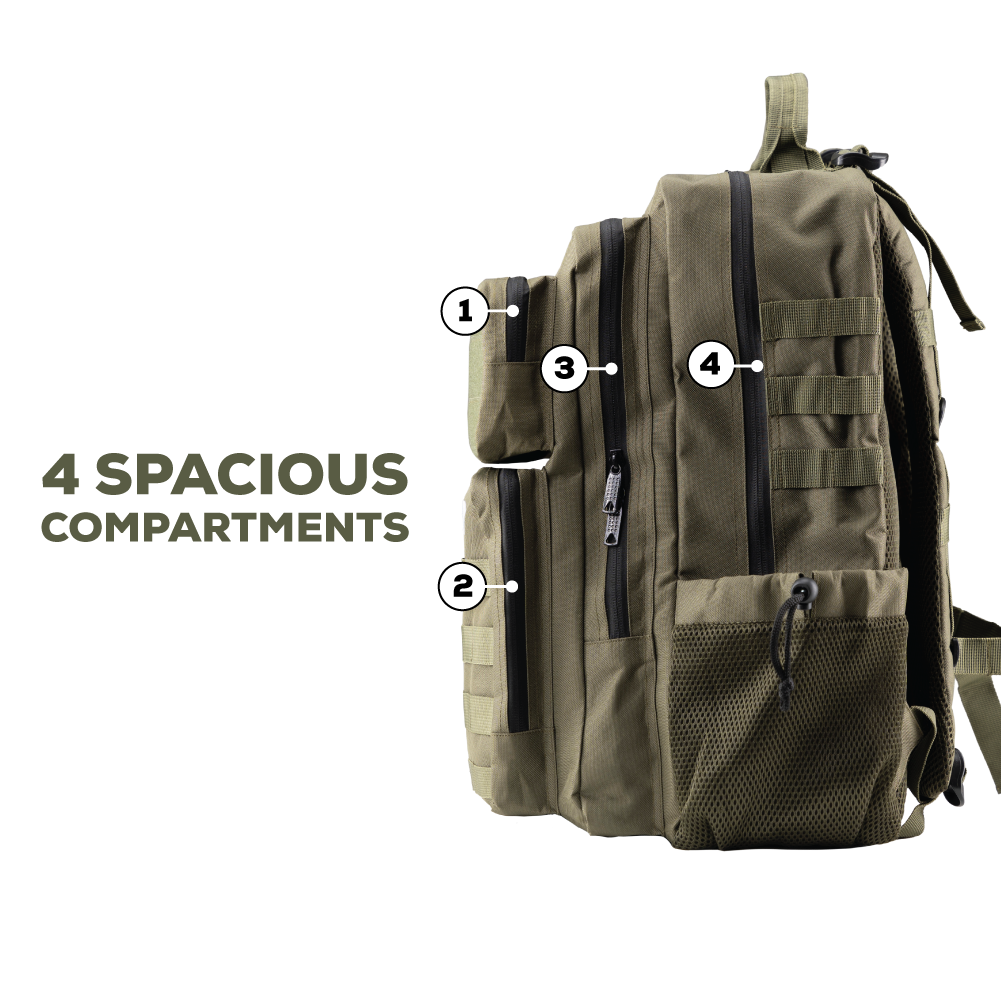 Tactical Green Backpack - 4 Spacious Compartments