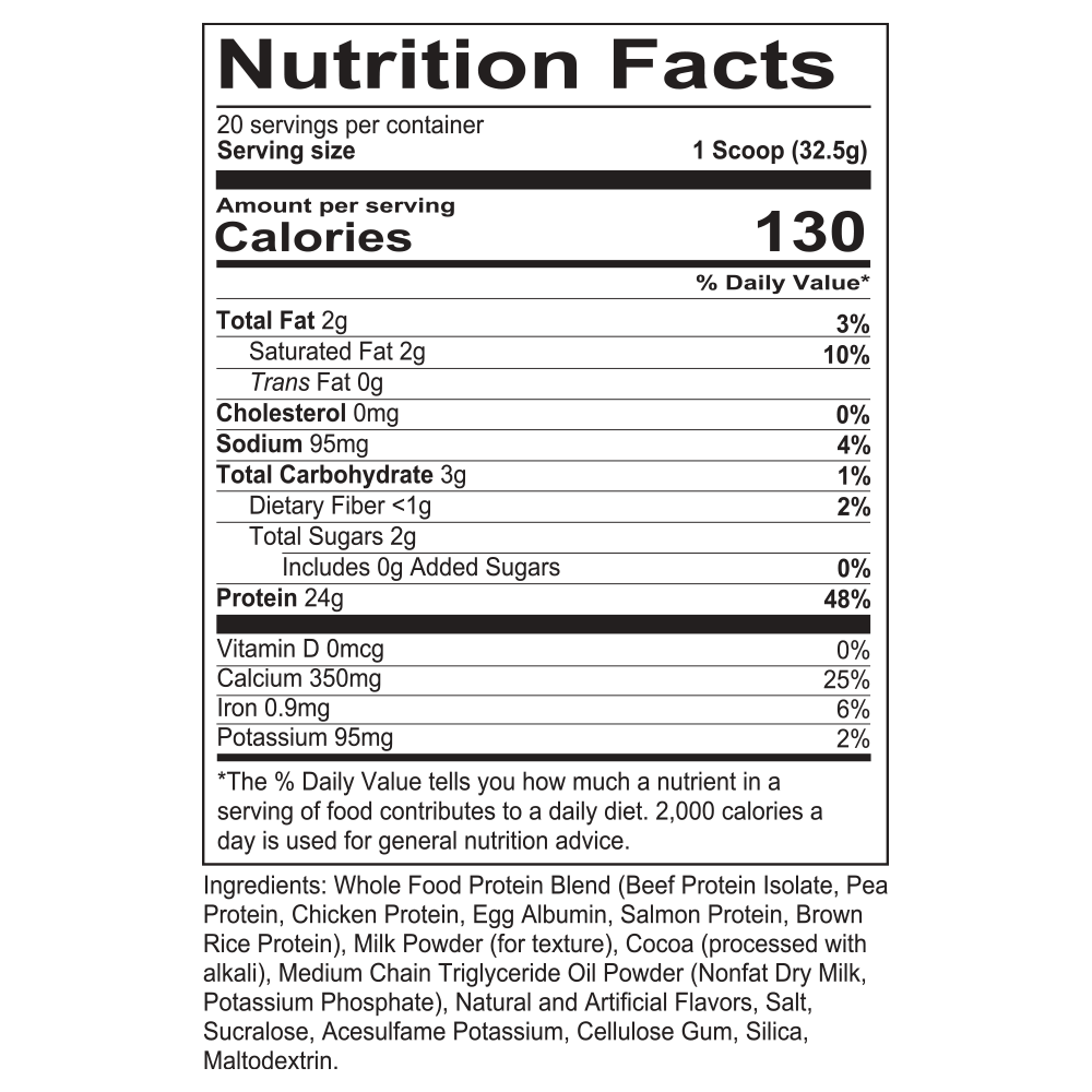 MRE LITE Whole Food Protein - 20 Servings - Chocolate Supp Fact