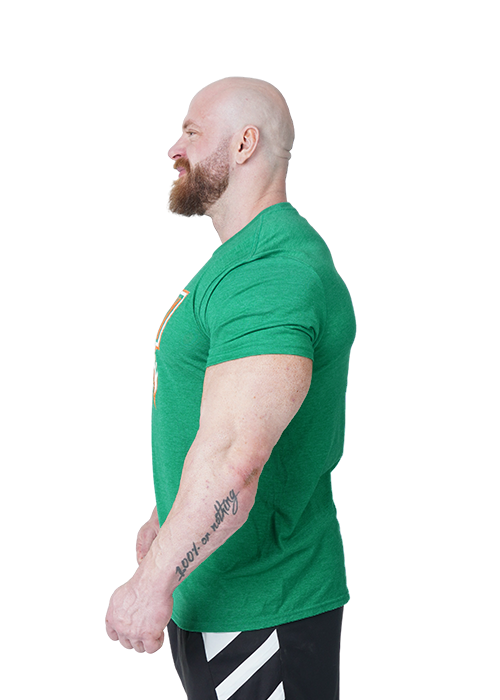 Green & Orange Collegiate Series Shirt With Model Side View