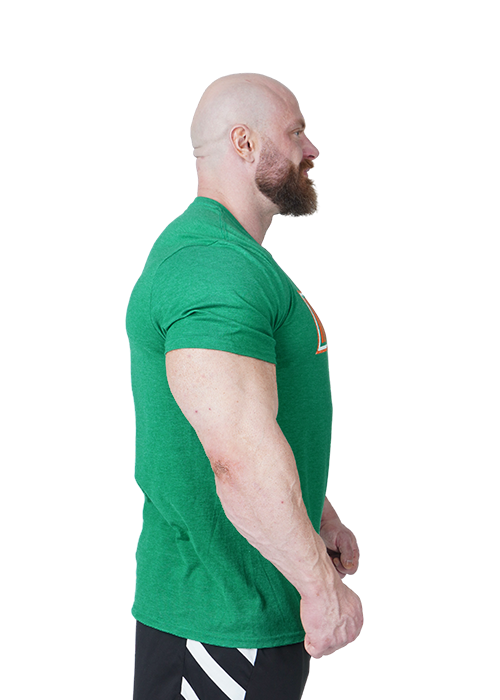 Green & Orange Collegiate Series Shirt With Model Side View