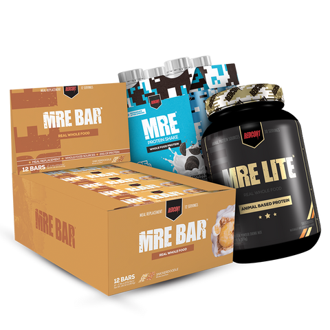MRE Family Bundle MRE BAR Box (12 Bars), MRE LITE, MRE 4pack Protein Shakes