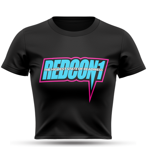 Women's Black Crop Top with Teal & Pink REDCON1Logo